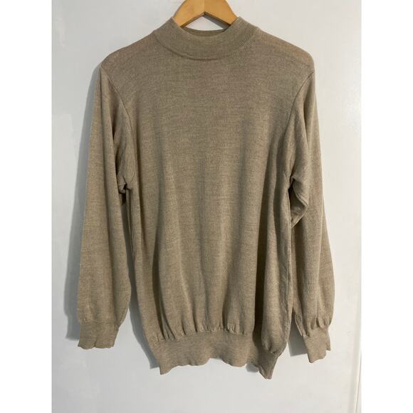 Men’s Italian merino wool sweater size L tan mock neck quiet luxury old money - Picture 1 of 5